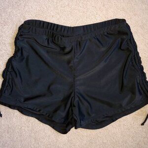 NWOT Black Adjustable Swim Shorts Bottoms Bikini Mid-Rise Booty Drawstring